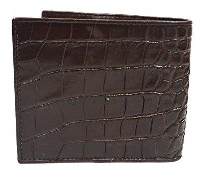 Authentic M Crocodile Skin Men's Bifold Backbone Leather Dark Brown Wallet