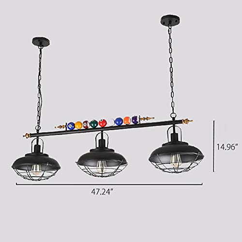 NIUYAO Hanging Pool Table Light Fixture 47''W Island Light with Metal Shade, Metal Cage Frame and Special Billiard Ball Decoration in Black Finish, 3 Light 463065