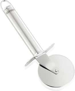 Leifheit Pizzaschneider Sterling, Pizzaroller aus hochwertigem Edelstahl, Pizza cutter mit ovaler Griffform für angenehme Handhabung, mit Fingerschutz und praktischer Aufhängeöse, silber