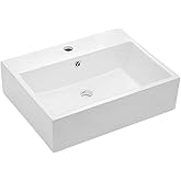 Lordear Floating Bathroom Sink Wall Mounted 21"x16" Bathroom Vessel Sinks Free Standing Wall Hung Sink Rectangle White Porcelain Ceramic Vessel Art Basin
