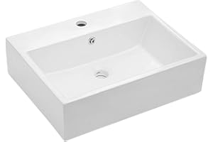 Lordear Floating Bathroom Sink Wall Mounted 21"x16" Bathroom Vessel Sinks Free Standing Wall Hung Sink Rectangle White Porcelain Ceramic Vessel Art Basin