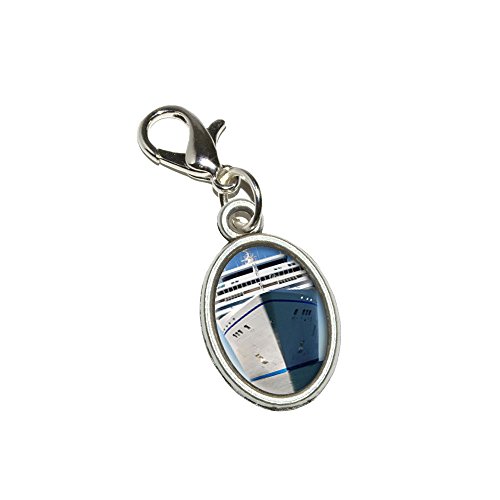 Graphics and More Cruise Ship on Ocean - Vacation Antiqued Bracelet Pendant Zipper Pull Oval Charm with Lobster Clasp