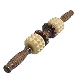 Woman Coffee Color Nonslip Handle Wooden Wheel Belly Massager