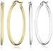 Amazon Essentials Set of 2 Stainless Steel and 18k Gold Plated Hoop Earrings, 35mm, (previously Amazon Collection)