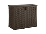 Suncast Elements Outdoor Wide Cabinet - 40" Wide Resin Constructed Patio Furniture Ideal for Decks and Balconies - Contemporary Wicker Design for Outdoor Storage with 97 Gallon Capacity - Brown