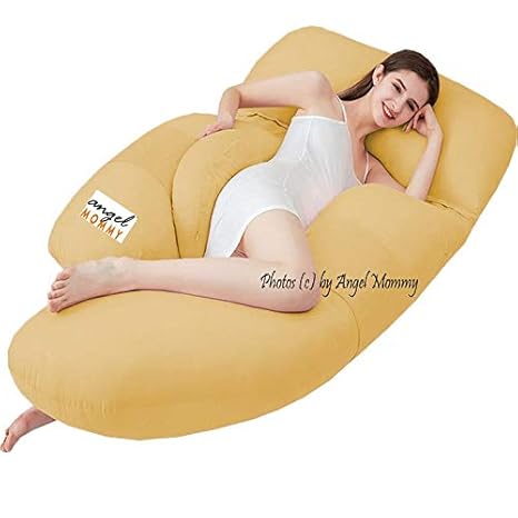 Angel Mommy Premium Full Body Pregnancy Pillow G-Shaped Maternity Pillow with Cotton Zippered Cover (Beige)