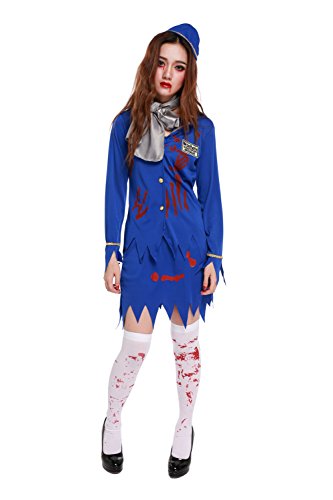 Women’s Zombie Stewardess Costume Bloody Flight Attendant Uniform Halloween Outfit (X-Large)