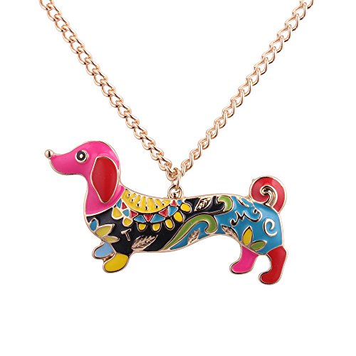 GSM Accessories Womens Painted Enamel Daschund Sausage Dog Long Alloy Pendant Necklace NK1199