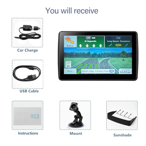 7'' GPS Navigator for Car Truck RV - 2026 North America Maps Free Lifetime Updates, Touchscreen Navigation System, Speed & Red Light Warning, Turn-by-Turn Voice Guidance, for All Cars