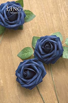 Ling S Moment Rose Artificial Flowers 50pcs Realistic Navy Blue Roses W Stem For Diy Wedding Bouquets Centerpieces Bridal Shower Party Home Decorations Navy Blue 50pcs Regular 3