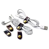 CAILLU Power Cord Organizer Headset Headphone Earphone Wrap Winder/ Cord Manager/ apple Lightning Cable Ties,Cable Winder with Genuine Leather Handmade 5-Pack