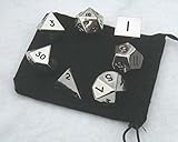 Set of 7 Polyhedral Metal Dice with Bag (16mm, Silver Color)