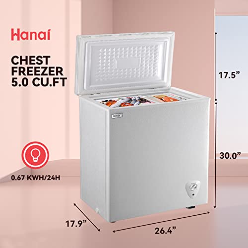 5.0 Cubic Feet Chest Freezer Compact Deep Freezers with Adjustable