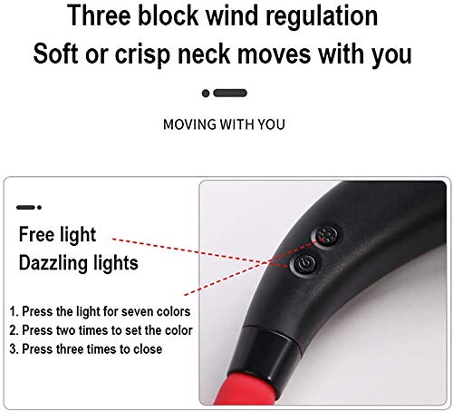 Portable Hanging Neck Sports Fan With LED Light - Hands Free USB Rechargeable Personal Dual Wearable Neckband Fan, Portable Fan Rechargeable Mini Necklace Fan for Office (Red)