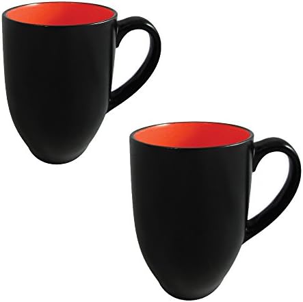 Mug Ceramic Large Coffee and Tea Barrel Mug Matte Black 14 oz (Set of 2) (Red)