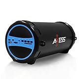 AXESS SPBT1031BL Portable Bluetooth Indoor/Outdoor 2.1 Hi-Fi Cylinder Loud Speaker with Built-In 3" Sub and SD Card, USB, AUX Inputs in Blue