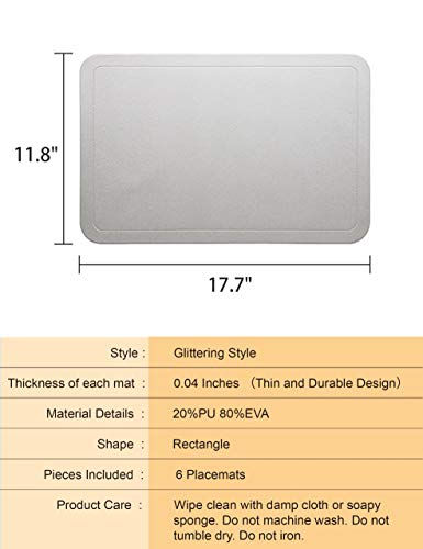 Alpiriral Dining PlaceMats Heat Resistant PlaceMats Easy to Wipe Off Scrub Vinyl Place Mats Washable Table Mats Protect A Table from Messes & with A Nice Looking (Silver, Set of 6) - Thumbnail 5