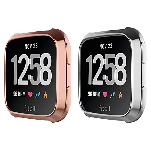 EZCO Compatible Fitbit Versa Screen Protector Case (2-Pack), Soft TPU Plated Case All-Around Protector Screen Cover Bumper Compatible Fitbit Versa Smart Watch, Rose Gold+Clear - Thumbnail 2