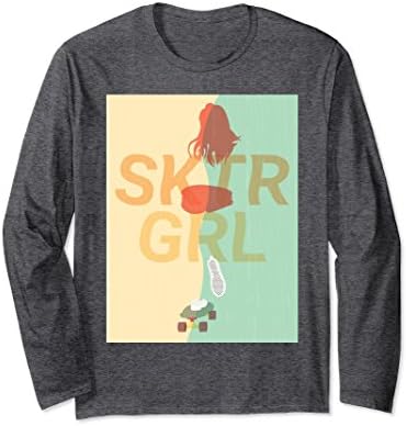Unisex Skater Girl Skateboarding Hobby Vintage Long Sleeve Shirt 2XL Dark Heather