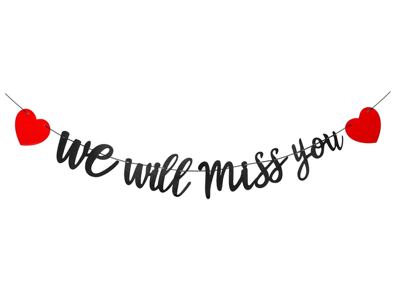 We Will Miss You Banner Black Glitter Red Heart Garland for Retirement Graduation Party Going Away Office Work Party Decorations by GotGala