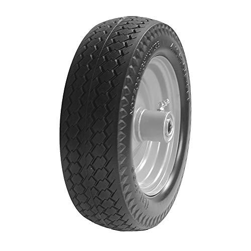 BAIVE BW 4.10/3.50-4" Solid Wheelbarrow Tire Non-Slip Flat Free Wheel with 2.25" Offset Hub, 5/8" Bearings