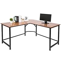 TOPSKY L-Shaped Desk Corner Computer Desk 55" x 55" with 24" Deep Workstation Bevel Edge Design (Oak Brown+ Black Leg)