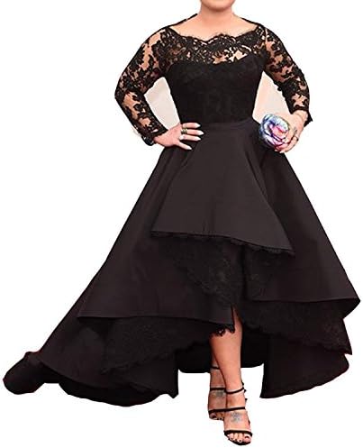 Wallbridal Lace Long Sleeves High-Low Plus Size Mother of bride Dress US18