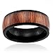 Cavalier Jewelers 8MM Men's Titanium Ring Wedding Band | Black Plated with Dark Wood Inlay | Domed Top