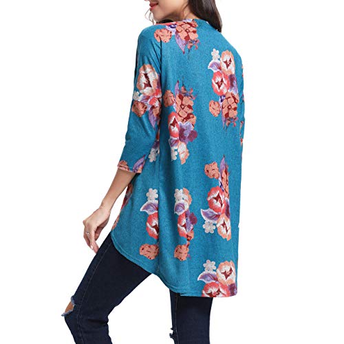 Womens Kimono Irregular Wrap Casual Coverup Tops Blue S