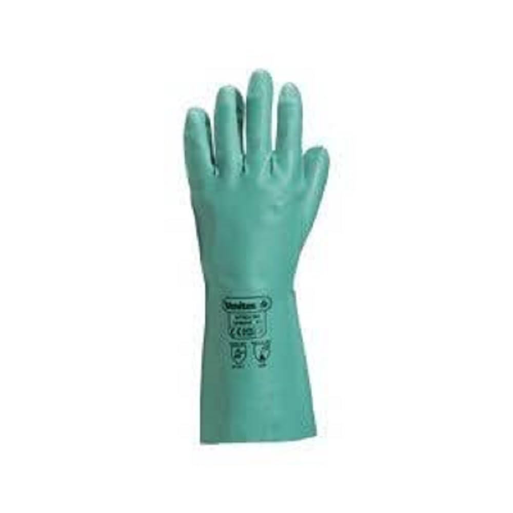 Delta Plus VE802VE Green Nitrile Work Safety Gloves With Cotton Flock Lining - Size 8.5
