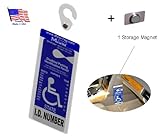 MirorTag Silver + Storage Magnet from JL Safety- Handicap Parking Placard Holder & Protector. Easily Display & Store Away your Tag. MAGNETICALLY snaps On & Off to Hook or Storage Magnet. Made in USA