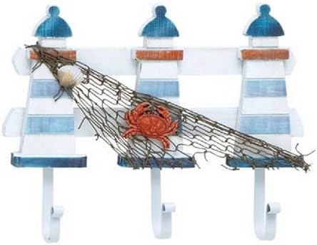 Lighthouse Fish Net Crab Shell Triple Coat Cap Hook Wall Plaque