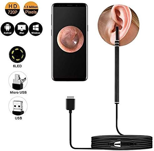 Ear Otoscope, USB Ear Cleaning Endoscope Longcan Digital Ear Scope Inspection Camera with 6 Adjustable LEDs for Micro USB & USB-C Android Devices, Windows & MAC PC Computer