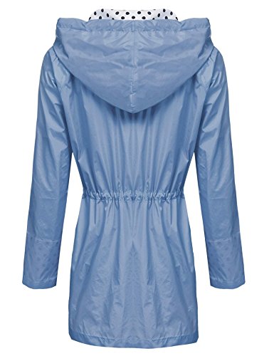 COSBEAUTY Waterproof Lightweight Rain Jacket Active Outdoor Hooded Raincoat for Women, Blue, X-Large - Thumbnail 3