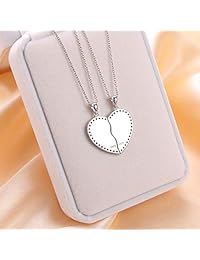 Juego de 2 collares de plata de ley 925 con colgante de corazón para mejor amiga, regalo para mujeres y adolescentes, amistad, BBF