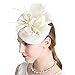 Sinamay Feather Fascinators Womens Pillbox Flower Derby Hat for Cocktail Ball Wedding Church Tea Party Ivory Color