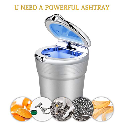 IUKUS Car Cigarette Ashtray, Stainless Auto Car Cigarette Ashtray with Lid and Blue LED Light Indicator Smokeless Vehicle Cigarette Ashtray Ash for Car Cup Holder,Home, Office - Thumbnail 5
