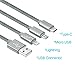 Chafon 3 in 1 Multi USB Cable 3.3 Feet (1M) with 8 Pin Lightning, USB C, Micro USB Charger Connector for Android & iPhone Smartphones, iPad Tablets - Nylon Braided (Grey)