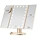 Magicfly Vanity Mirror Lighted Makeup Mirror 10X 3X 2X 1X Magnifying Mirror with 21 LED Lights, Trifold Mirror with Touch Screen, Adjustable Brightness & Stand, Dual Power Supply Mode, Gold