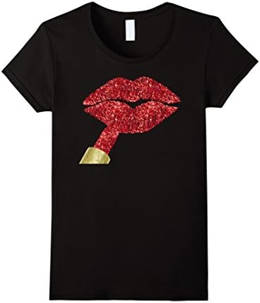 Womens Red lipstick kiss on sexy lips fashion tee shirt Medium Black