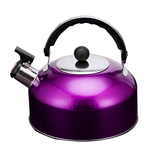 Stainless Steel Kettle,3L Thicken Stovetop Kettle Safe Cooker Open Black Handle (Not an Electric Kettle)(Purple)