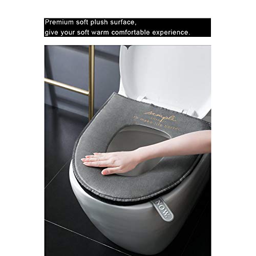 TuuTyss Soft Warm Comfortable Zipped Velvet Plush Cloth Toilet Seat Covers Pad with Toilet Seat Lifter,Grey - Thumbnail 2