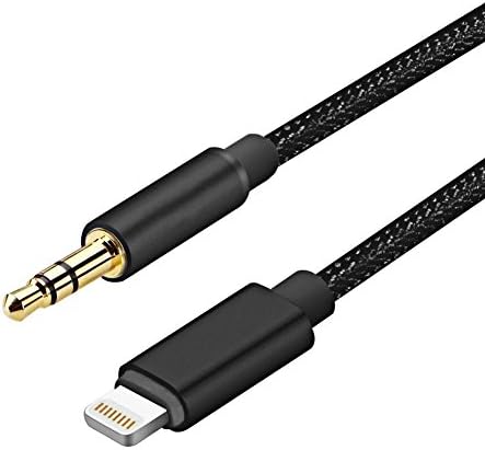 iPhone 7 Car Aux Cable, ADABUNNY Lightning to 3.5mm Male Aux Stereo Audio Cable, 8-Pin to Lightning to 3.5mm Nylon Braid Auxiliary Audio Cable for iphone 7/7 Plus/8/X (Black)