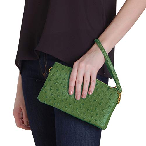 Humble Chic Vegan Leather Faux Ostrich Wristlet - Textured Dot Convertible Wallet Crossbody Bag Clutch Purse with Shoulder Strap, Olive Green, Dark Green, Hunter, Forest, Army - Thumbnail 6