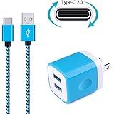 Wall Charger, Ailkin Dual USB Port Travel Adapter with 6FT Nylon Braided USB C Charge Cable for Samsung S8 S8 Plus, MacBook, LG LG5 LG6 V20, Oneplus 2, Nexus 5X/6P, ChromeBook and More USB C Devices