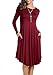 levaca Womens Fall Long Sleeve Pleated Swing Loose Casual Tunic Dress Wine L