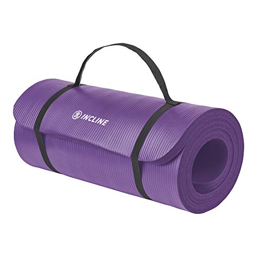 Incline Fit Exercise Mat Ananda 1″ Extra Thick Exercise Mat with Strap – Non Slip Workout Mat for Yoga, Pilates, Stretching, Meditation, Floor & Fitness Exercises, Violet