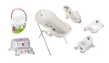 8er Set Hippo weiß Badewanne XXL 100 cm + Badewannenständer + Badesitz + Topf + WC Aufsatz + Hocker zweistufig + Windeleimer 