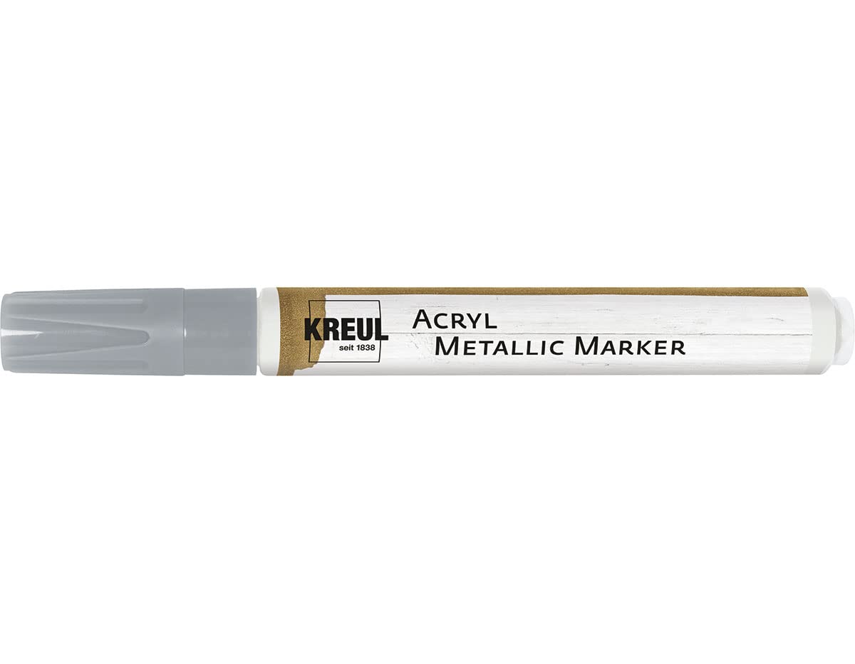 KREUL 46262 Acrylic Metallic Marker Medium with Bullet Tip Approx. 2-4 mm, Silver, Permanent Acrylic Paint with Metallic Effect, for Filigree Accents