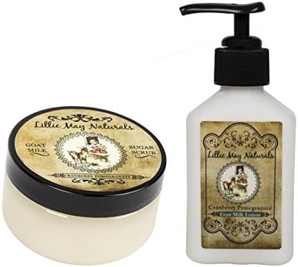 Lillie May Naturals Exfoliating Cranberry Pomegranate Goat Milk Body Scrub and Lotion Gift Set